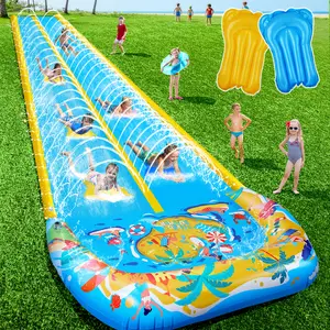 40FT Double Slip and Water Slides with 2 Bodyboards, Giant Lawn Inflatable Water Slides for Kids Adults Heavy Duty Backyard, Extra Long Water Slip Toys with Crash Pad for Summer Outdoor Party