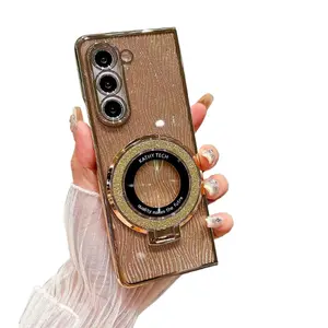 Compatible Ring Electroplating Sparkling Phone Case for Samsung Galaxy Z Fold 6 5 4 3 Magnetic Shockproof Cover