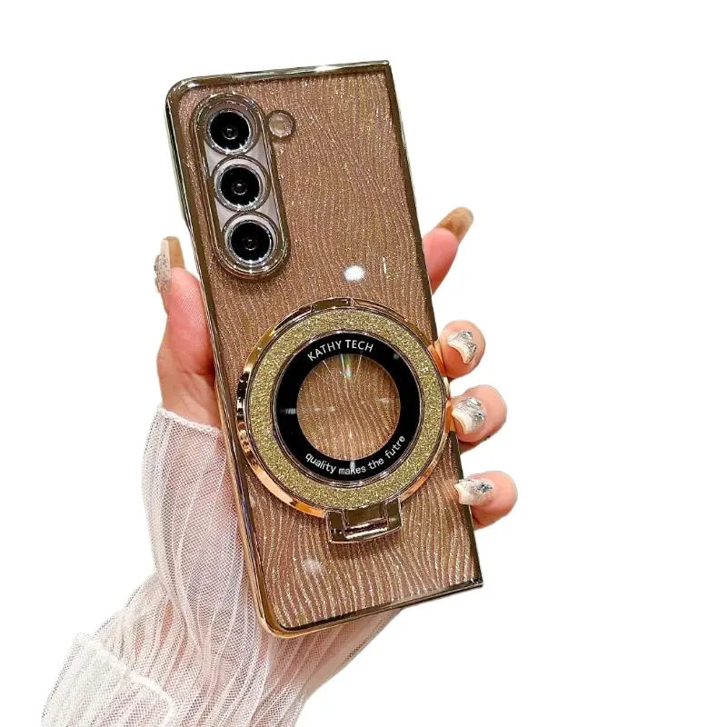 Compatible Ring Electroplating Sparkling Phone Case for Samsung Galaxy Z Fold 6 5 4 3 Magnetic Shockproof Cover