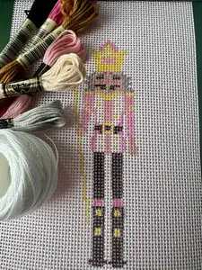 Candy Cane Nutcracker Hand Painting Needlepoint Canvas | Ornament Size | Pink Christmas
