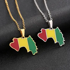 Trendy jewelry design sense stainless steel Guinea map necklace men's and women's couple sweater chain accessories couple necklace