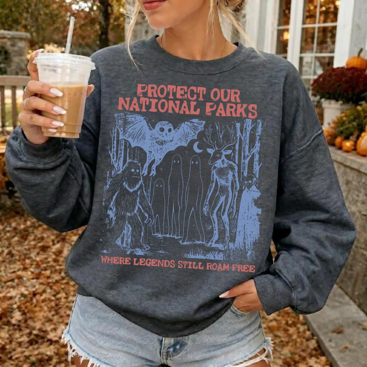 Cryptid National Parks Sweatshirt, 90s Protect Our Parks Vintage Camping Hiking Sweatshirt, Retro Wanderlust Sweatshirt Fantasy Creatures