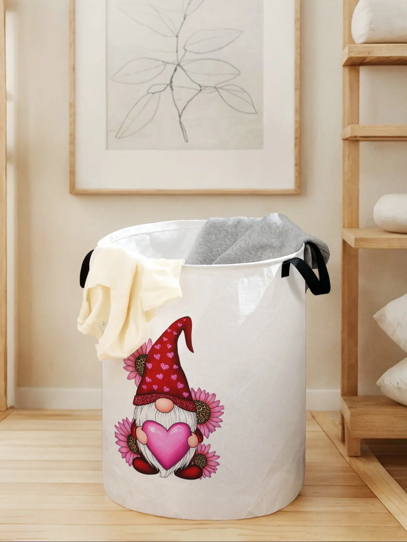 Christmas Gnome Printed Laundry Basket with Handle, Durable Foldable Storage Bin, Large Capacity Toy Organizer, Home Use, All Seasons