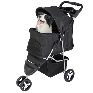 Pet Republic 3 Wheel Stroller Pet Stroller Foldable for Small Dog Max. 33LBS W/Storage Basket, Black