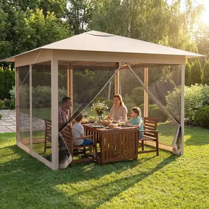 COSTWAY 11/11.5FT Pop Up Gazebo, Easy Setup Outdoor Gazebo with Center Lock, Mesh Netting, Heavy-Duty Metal Frame, 2-Tier Vent, Carry Bag for Patio Backyard Deck Poolside