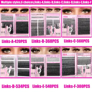 4-6 Styles Eyelash Cluster Kit Bottom/Spiky/40D-300D Volume Lash Clusters Kit 5-20mm Volume D-Curly Eyelash Extensions Kit with Lash Bond and Seal Eyelash Glue Extension Tweezers Remover Eyelash Brush  DIY at Home Easily