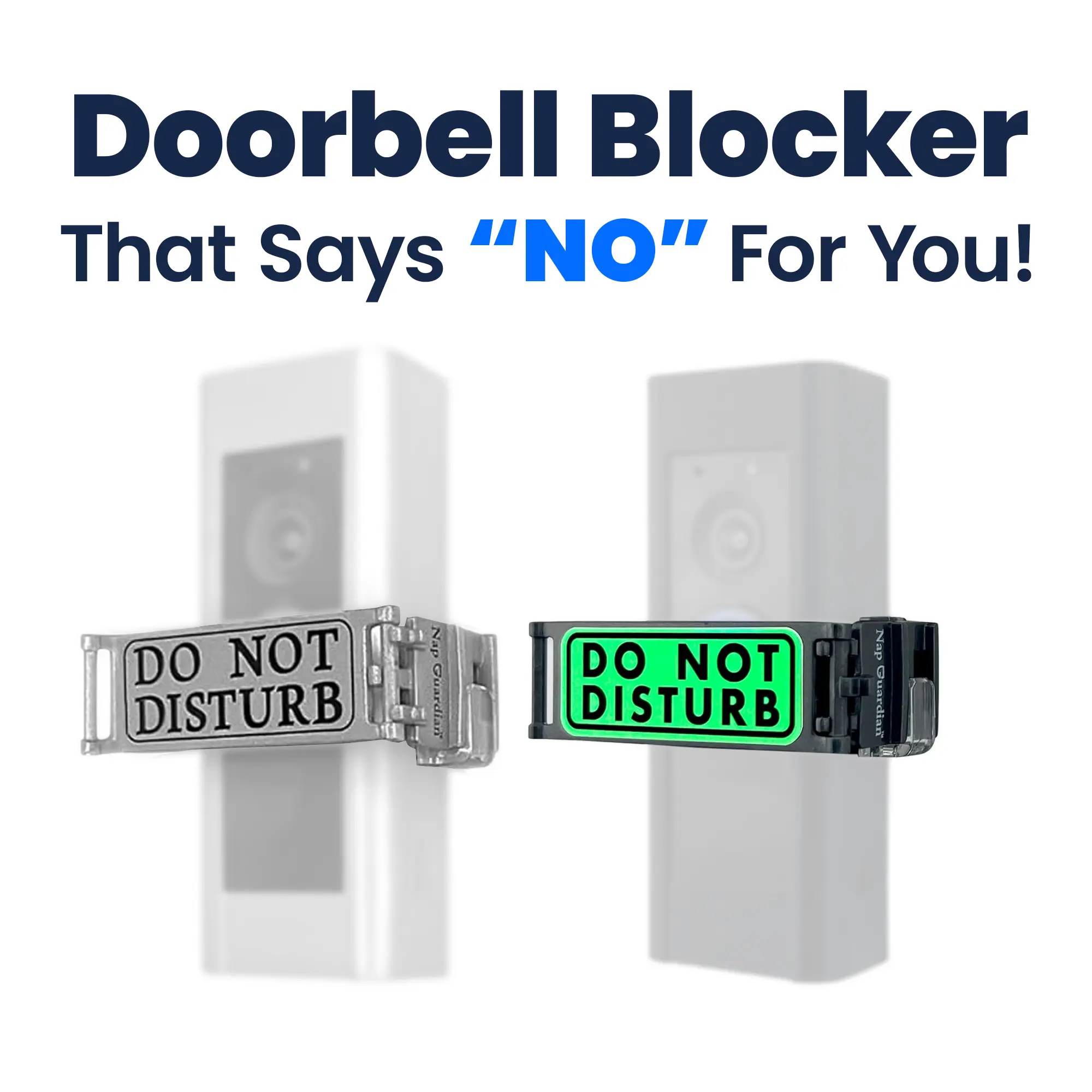Nap Guardian Doorbell Blocker – USA Patented & Owned Mom Invented for Moms Sign Rotates from DO NOT DISTURB to NO SOLICITING Universal Fitting Easy Install No Tools Needed Privacy Respect Solution Black & Silver