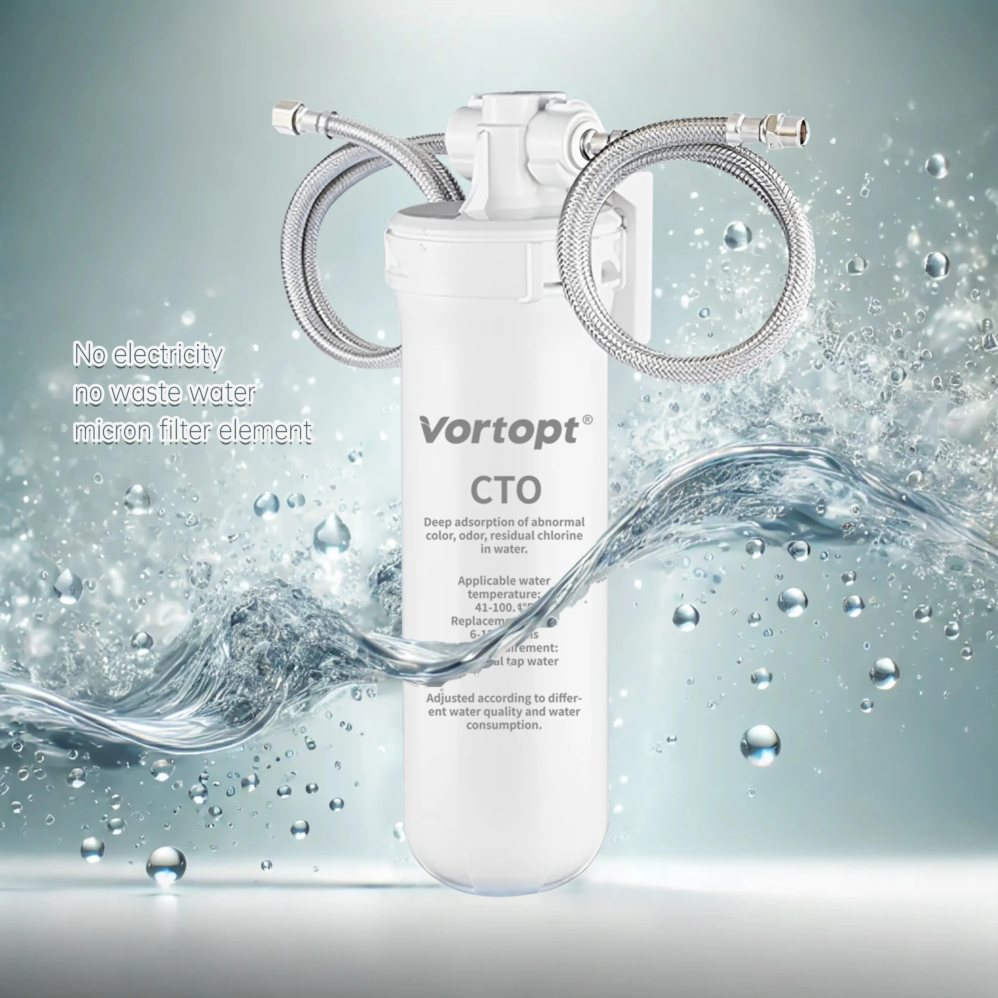 Vortopt A 2-core Q9 white sink filter with hose, easy to install water purifier, 19,000 gallons, to better meet water needs