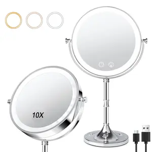8" Illuminated Makeup Mirror, 1X/10X 4000mAh Rechargeable Dual-Sided HD Magnifying Mirror with 3 Color Stepless Dimming, 360° Rotatable Touch Screen Vanity Mirror Featuring Memory Function, Perfect Gift for Women