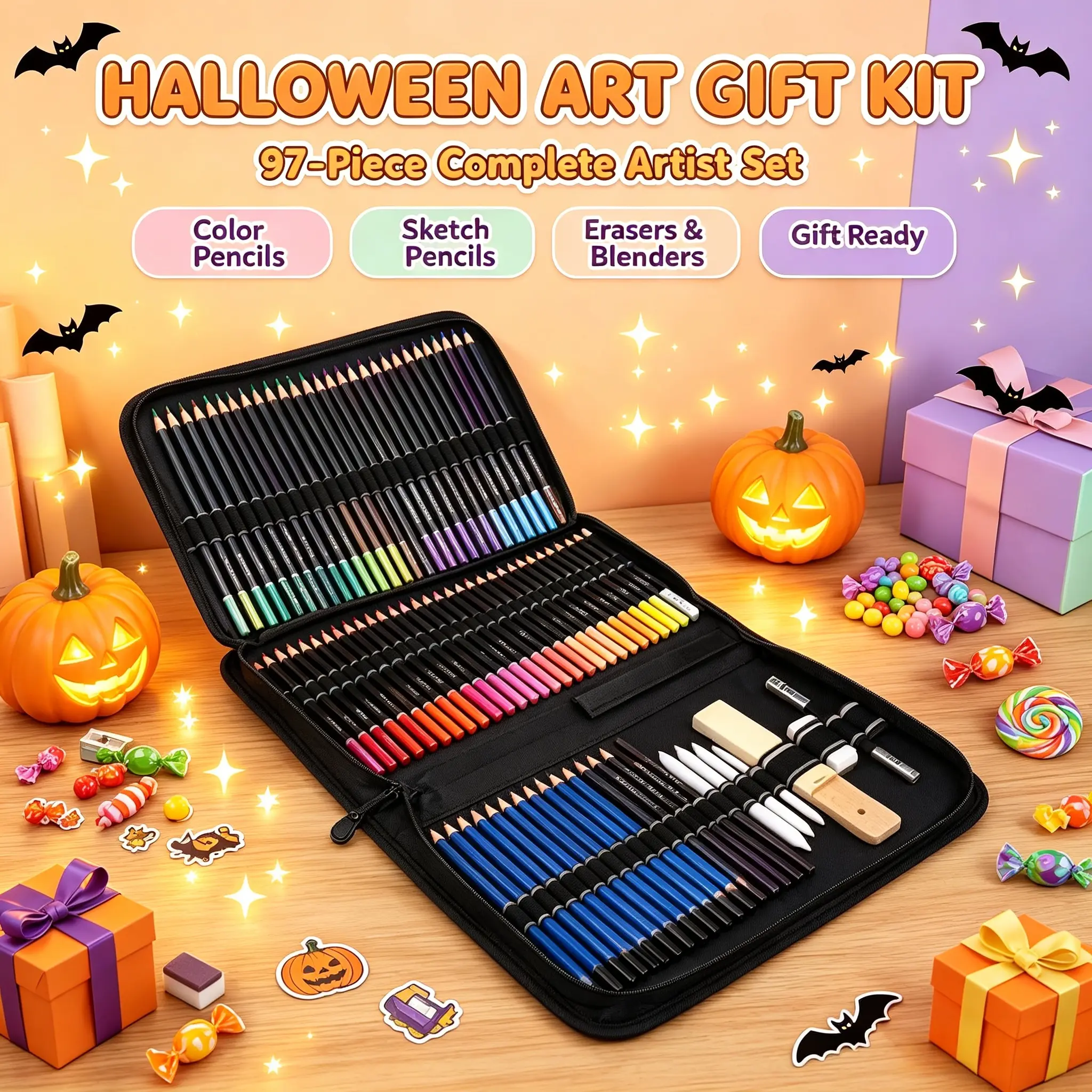 97-Piece Professional Artist Drawing Kit | Complete Sketching & Coloring Set with Colored Pencils, Sketch Pencils, Charcoal Sticks, Blending Tools & Carry Case, Art Supplies for Beginners, Students & Artists
