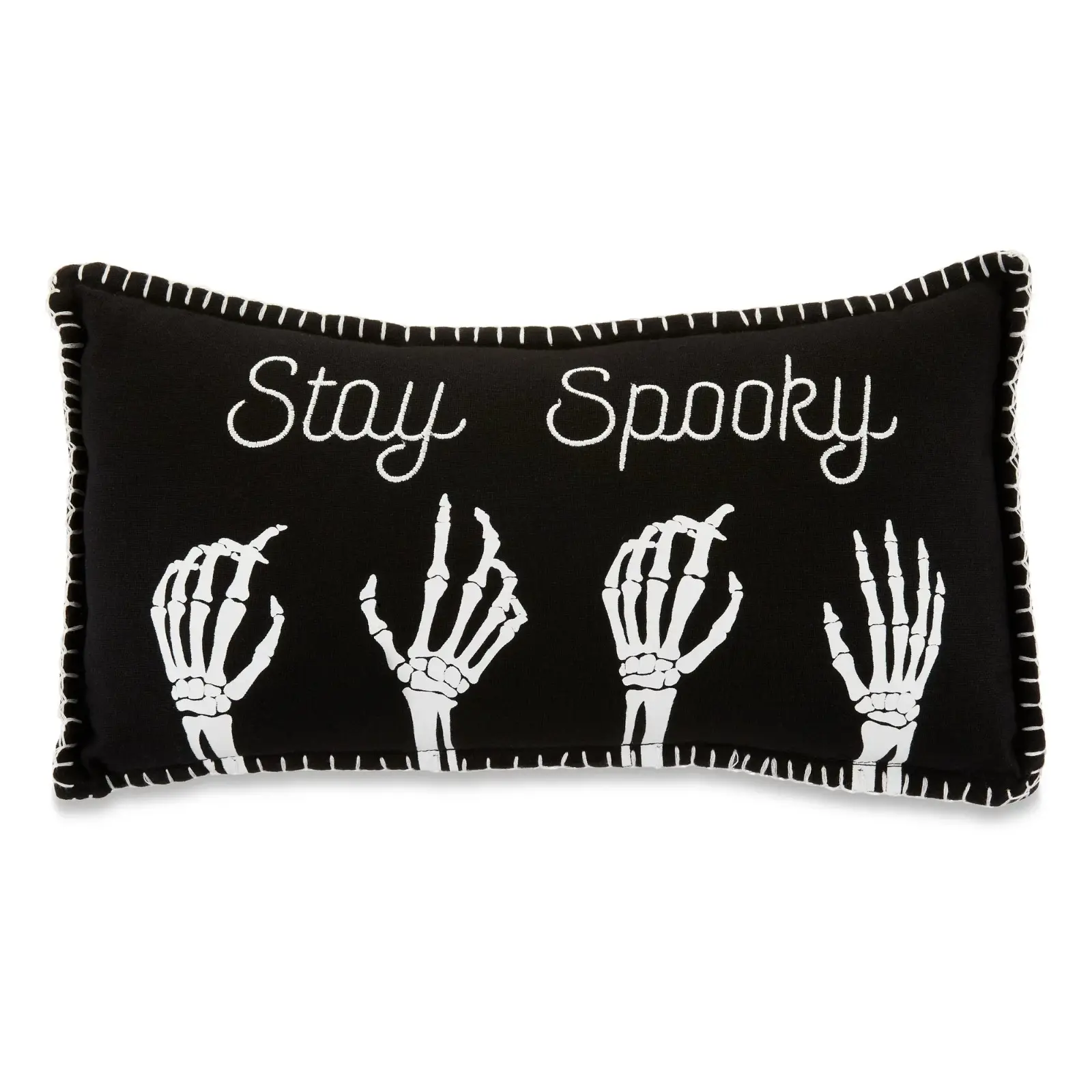 Halloween Stay Spooky Skeleton Hands Decorative Pillow, Black and White, 16", Way to Celebrate