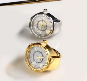 Quartz Stylish Circular Dial Alloy Shell Adjustable Analog Watch Ring (Size 6-8)