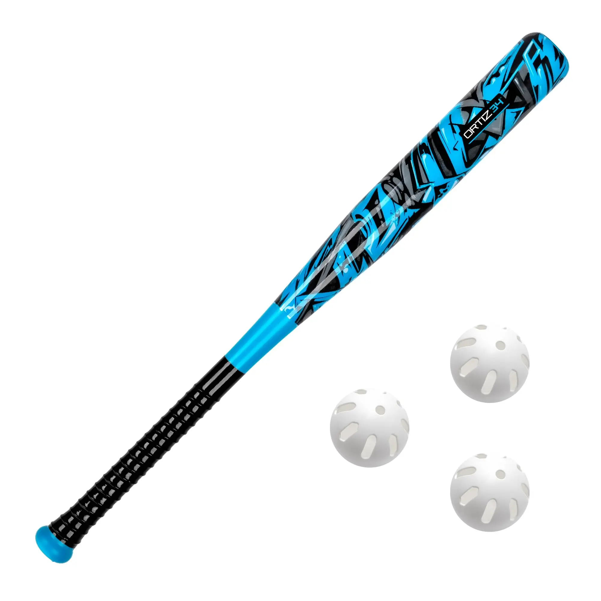 David Ortiz Backyard Baseball Plastic Bat & Plastic Balls Set - Graffiti Design Homerun Set for Youth, Adults