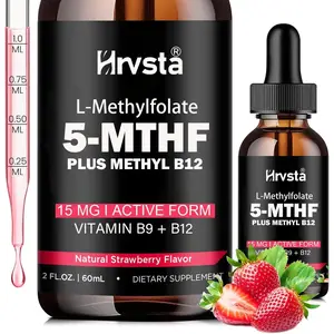 HOT! HRVSTA L Methyl Folate 15mg Plus Methyl B12 Cofactor – Organic Berry Flavor, High Potency Liquid Sublingual Active 5-MTHF Form - Supports Mood, Methylation, Cognition – Bioactive Forms Vitamin B9 & B12 (1oz) Healthcare Calcium collagen peptide