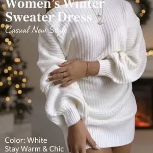 Size M - Women's Casual Oversized Off Shoulder Sweater Dresses Long Pullover Jumper