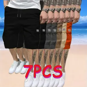 Men’s 7-Piece Shorts Set – Brown/Black/Dark Navy Blue/Green – Angled Cargo Pockets – Versatile Casual Wear – Everyday Use — Men’s Workwear Cargo Shorts SpringStatements