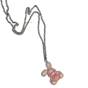 Playful Pink Bunny Rabbit Charm Necklace - Animal-Shaped Cable Chain Jewelry, Cartoon Streetwear Accessory, Durable, Everyday Fashionable Costume Piece (Bunny Necklaces for Women/Girls)