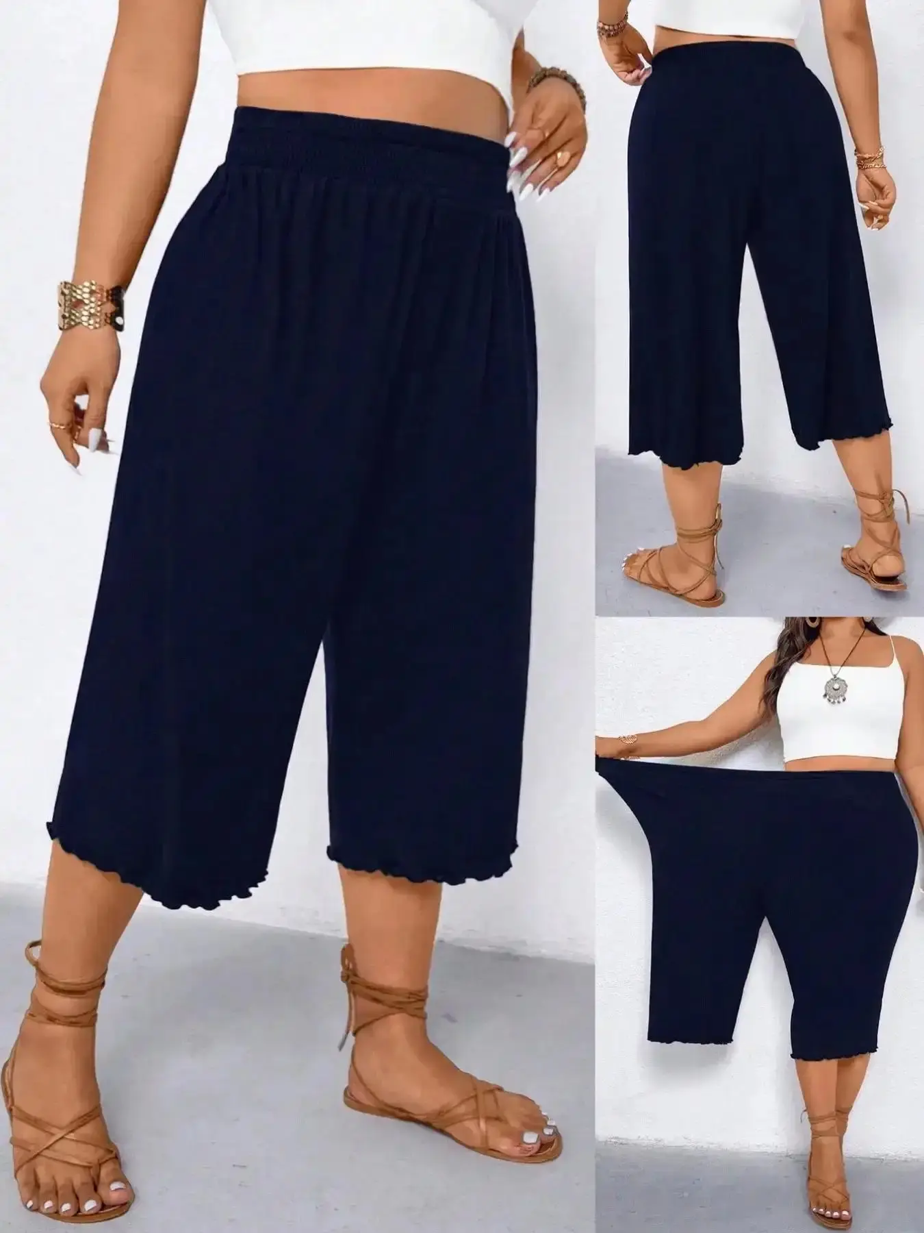Sophisticated Women High-Waisted Capri Pants Street Style, Elastic Waist, Loose Fit, Soft Stretch Fabric, Casual Summer Beachwear, Comfortable and Slimming, Travel Friendly, Sunny Days, Easy Fit, tailored comfort