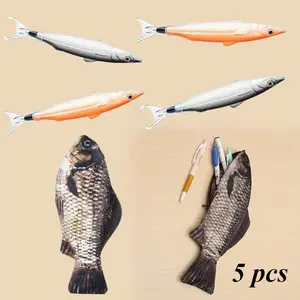 5 Pcs (2sizes)Fish-shaped Stationery Set, Large-capacity Pencil Bag, 1-piece Simulated Fish Pen Box, 4-piece Simulated Fish Ballpoint Pens, Padded Foam, Suitable for Offices and Classrooms