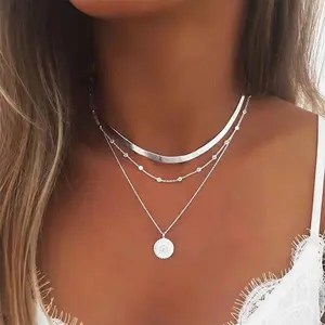 925 Sterling Silver Three-Layer Round Necklace Simple Snake Chain Charm Ball Chain Party Wedding Gift Women's Exquisite JewelryChristmas and New Year gifts