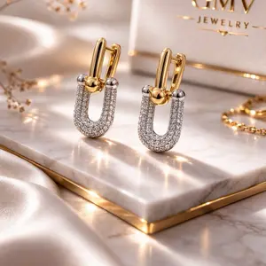 GMV Jewelry Monarch Crystal Earrings 14k Gold Plated with Sparkling Rhinestones for Women's Fashion Accessories