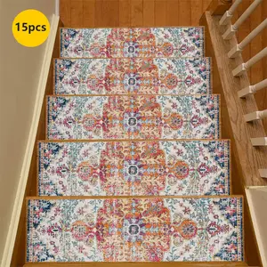 Non-Slip Stair Carpet, Step Protection Carpet, Decorative Bordered Stair Mat, Boho Runner Rug, Washable Runner Rugs for Home Decoration & Bedroom Accessories - Suitable for Indoor, Outdoor Stairs & Multiple Scenarios