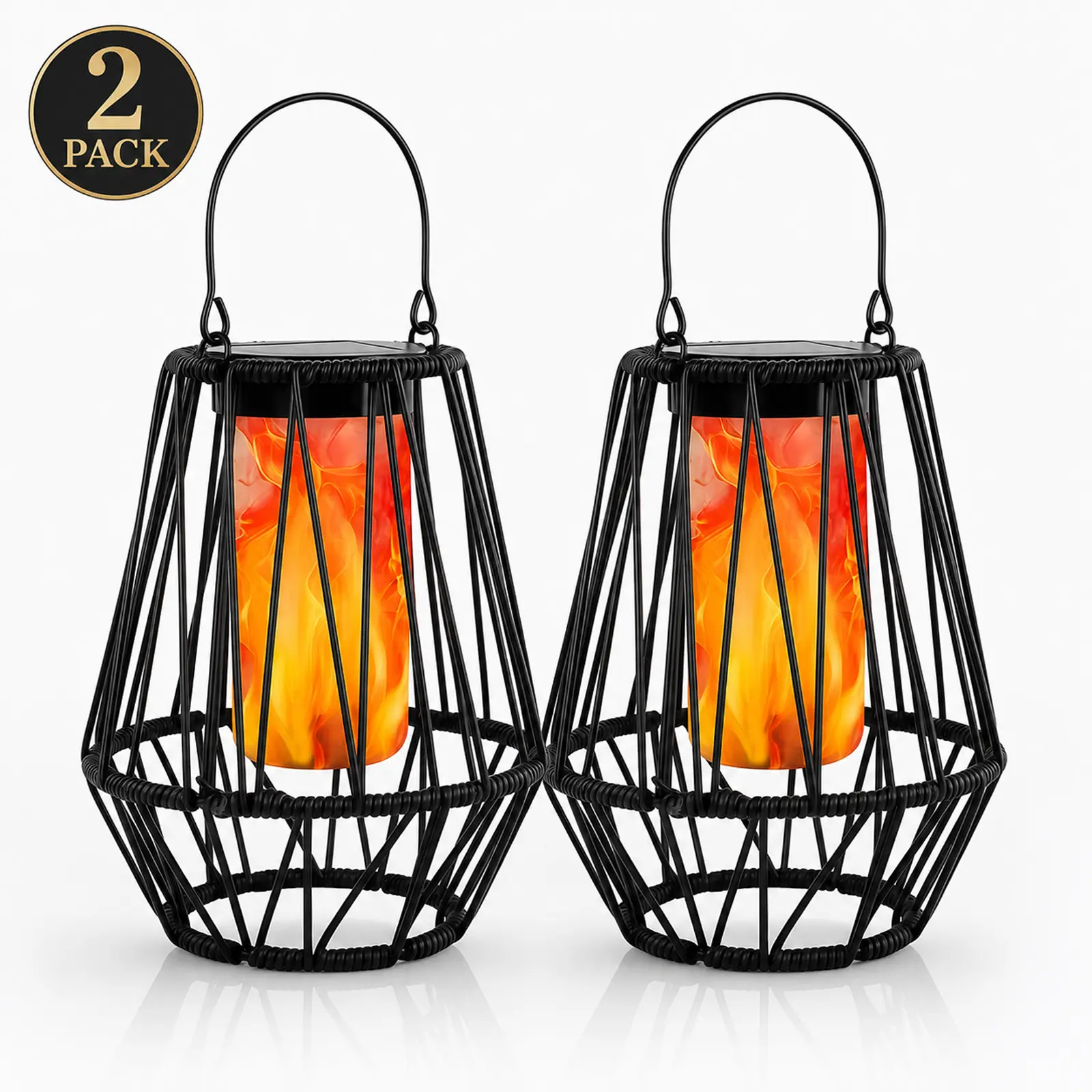APZZLOXH 2-Pack Solar Powered Outdoor Hanging Lanterns, Warm Flickering Lights with Handle for Patio, Balcony, Tree, Shepherd Pole, Tabletop Decor & Lighting