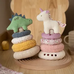 Plush Toy Stackable Set, Dragon & Unicorn Shapes, Soft Stacking Ring Toys, Christmas Gift for Babies, Educational Kids' Play, Multi Activity Playset