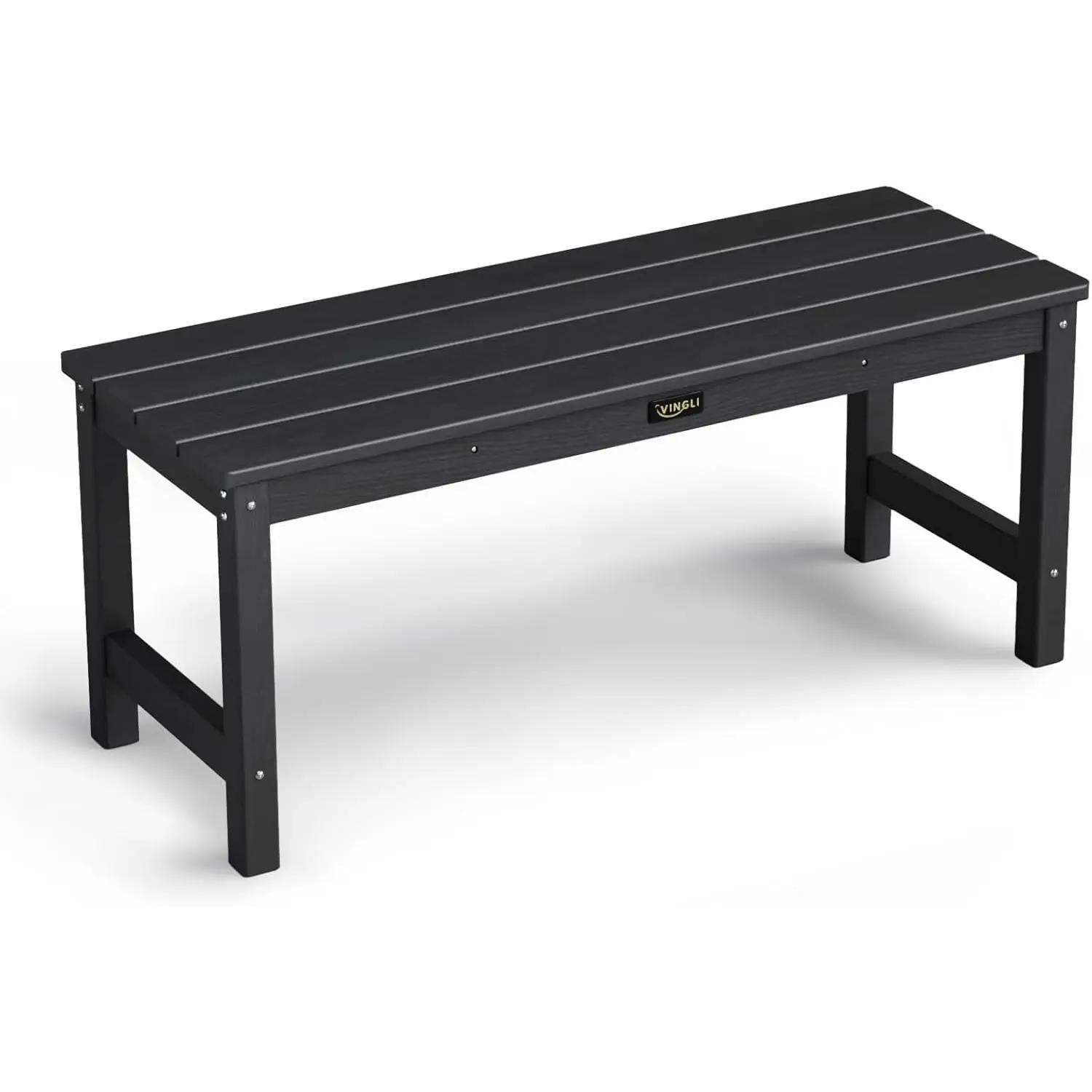 VINGLI 40in Pre-Built Flat Modern HDPE Bench - Home Outdoor Furniture, Weatherproof, Wood Grain Texture, Stainless Steel Hardware, High Weight Capacity (660lbs), Seats 2 Adults, Backless Patio Porch Garden Entryway Stool