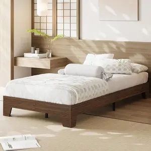 Dark Walnut Wood Twin XL Platform Bed Frame - Twin Bed Frames, Elevated Flat Low-Profile Design, Wood Slat Support, No Box Spring Needed, Easy Assembly, Noise-Free, Underbed Storage Space, Dark Walnut Bed Frames