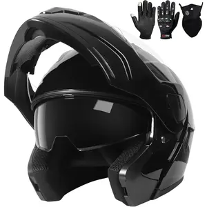 Adult Flip up Dual Visor Full Face Modular Motorcycle Helmet DOT Approved with Gloves Mask for Men Women Moto ATV UTV Snowmobile ADV Street Bike