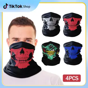 4PCS Windproof Flame Skull Neck Gaiter Sun Protection for Halloween Outdoor Sports Motorcycle Riding and Parties Ideal for Festive Activities