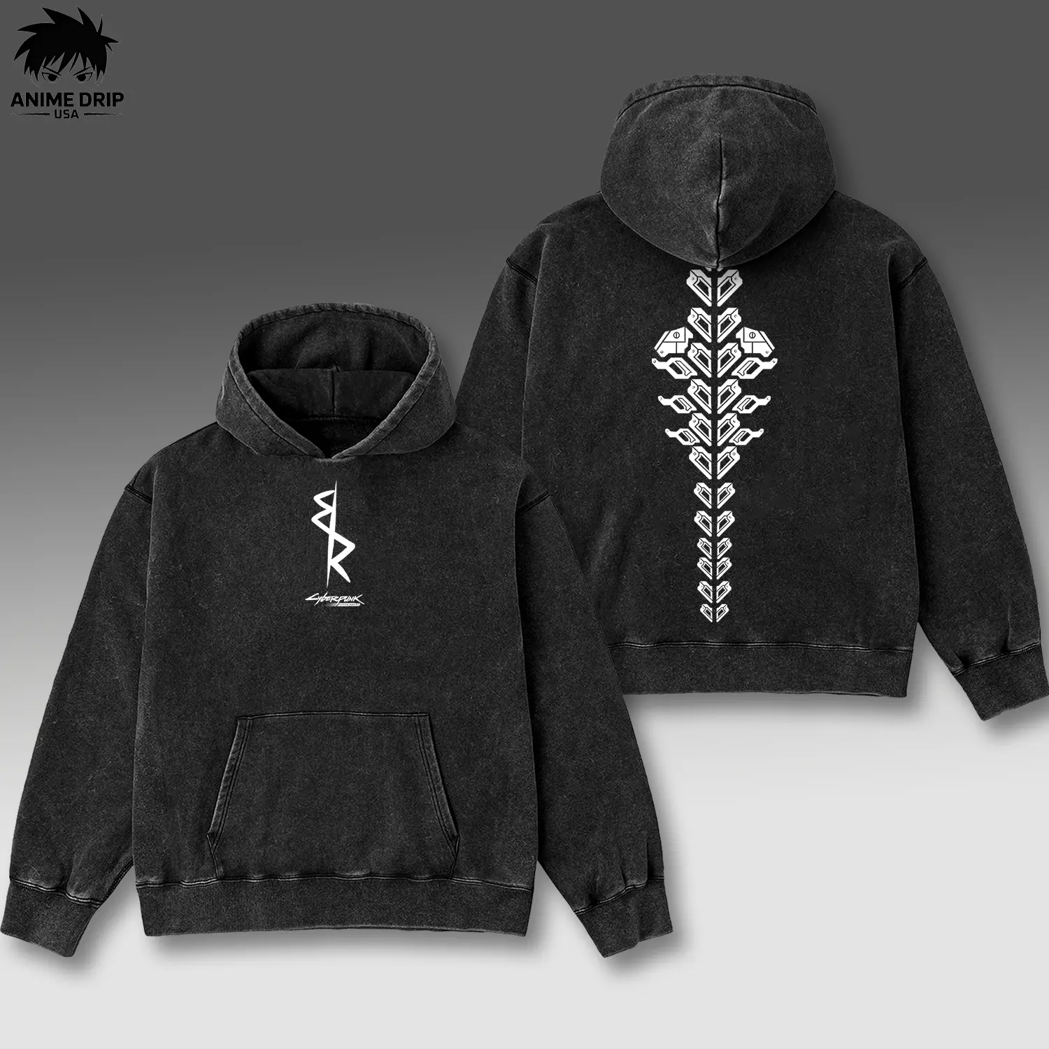 Cyberpunk V1 Print Washed Cotton Hoodie, Vintage Graphic Tee Washed For Fans Anime Cyberpunk: Edgerunners, Design Top Cotton Streetwear Anime Manga Hoodie Clothes Menswear Womenswear, Hoodie Unisex Hot 2025