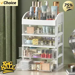 1 Pack 4 Drawers Clear White Cosmetic Storage Organizer, Elegant Makeup Container for Vanity Bathroom Counter Dresser Jewelry Hair Accessories