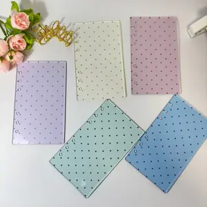 Wind Transparent Colorful Polka Dot A6 Ring Binder Acrylic Board, 6 Hole Macaron Dotted Notebook Single Sheet Cover, Binder Covers