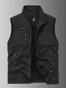 Multiple colors available！！！Men's Multi-Pocket Casual Fishing Sleeveless Gilet Vest – Zipper & Flap Pockets, Lightweight Breathable Fabric, Solid Color Outdoor Vest for Fishing, Photography, and Outdoor Activities in Warm Weather