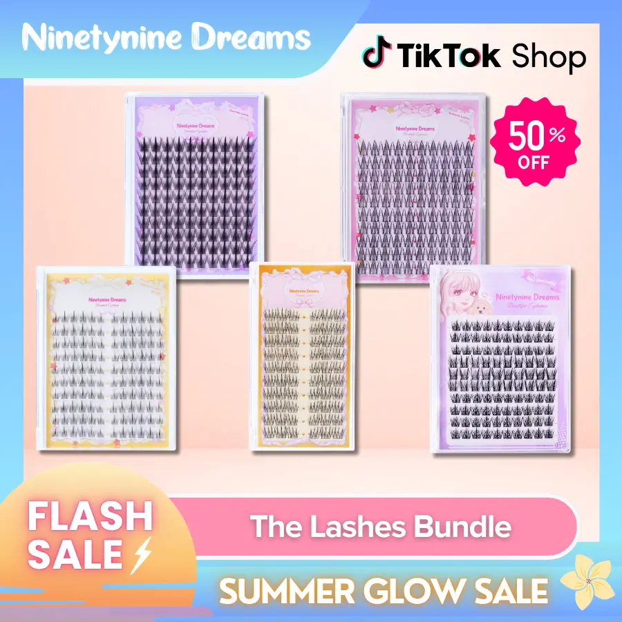 Ninetynine Dreams 480PCs Manhua Lashes Bundle - idol, Easy-Three-Steps, Cloud Nine, Butterfly, Sunflower | Waterproof Long-Lasting Reusable Beginner-Friendly DIY Lash Clusters Ultra-Thin Band Anime Manhua Natural Dramatic Individual False Lashes Mix