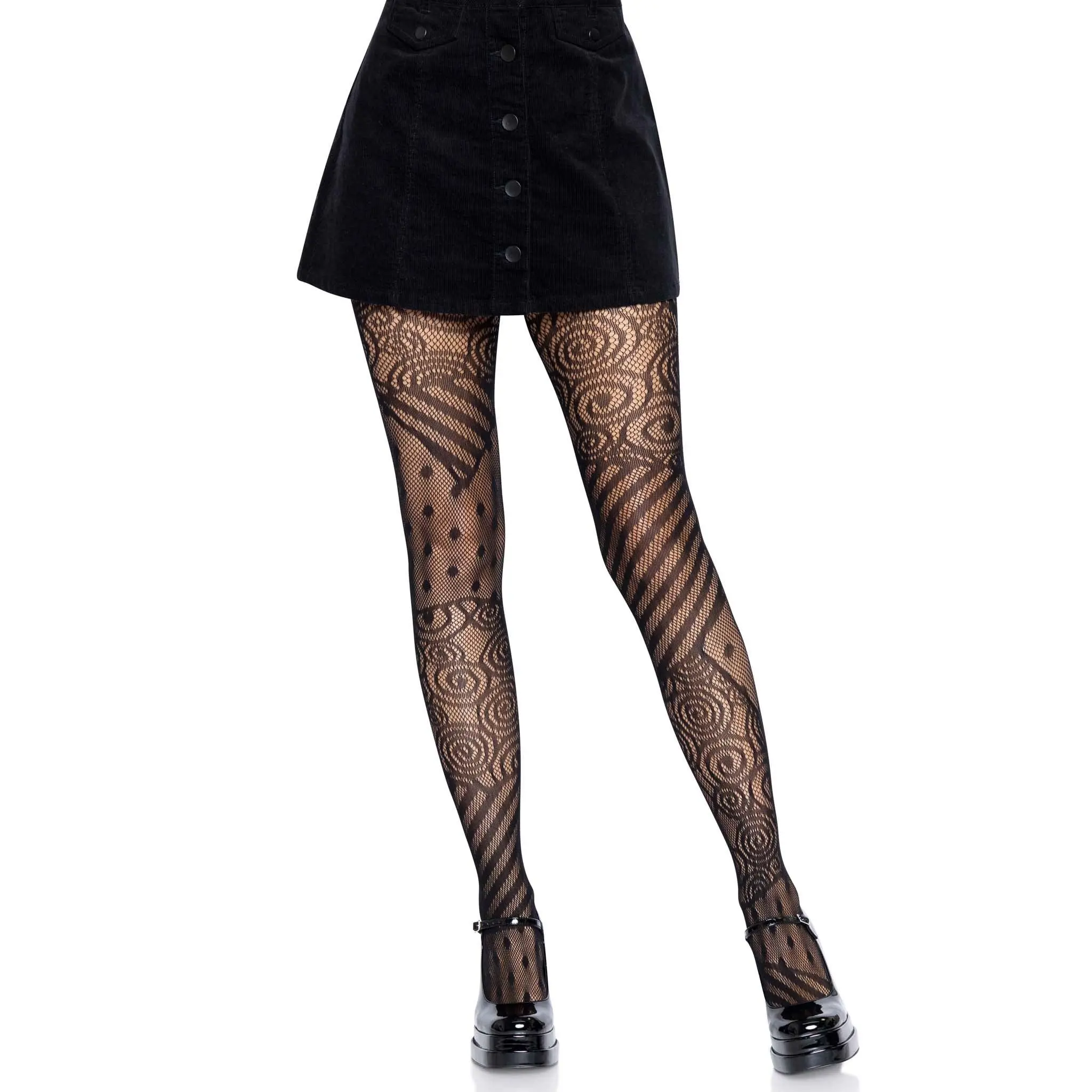 Leg Avenue Women's Polka Dot & Swirl Woven Stretchy Fabric Fishnet Pantyhose - Soft, Breathable Hosiery for Cute Halloween Costumes, Day Wear, Patterned Tights, Hand Washable