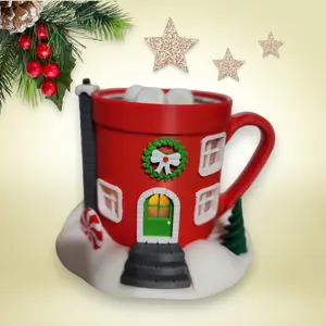 3D Printed Christmas Cocoa Mug with Tealight Holder - Winter Theme Fairy House Decoration - Drinkware - Battery Powered Tea Light