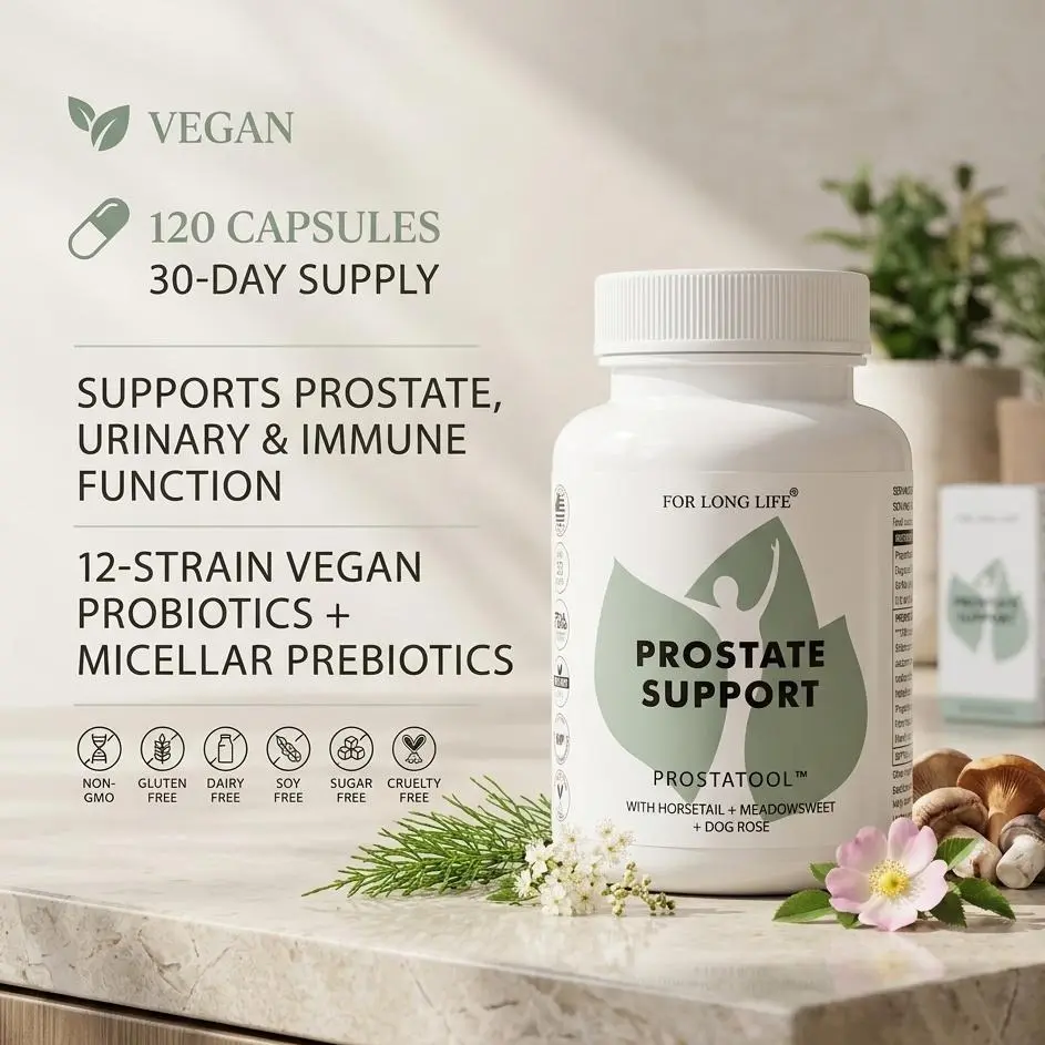 Prostate & Urinary Support - PROSTATool by Long Life - 120ct Natural Supplement Capsules - Herbal Extracts, Medicinal Mushrooms & Probiotics - Support Bladder Health & Men's Vitality - Daily Healthcare Formula
