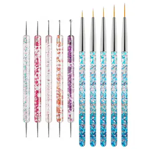 Nail Art Tool Set - 5 Dotting Tools & 5 Nail Liner Brushes for Salon, Professionals & Beginners