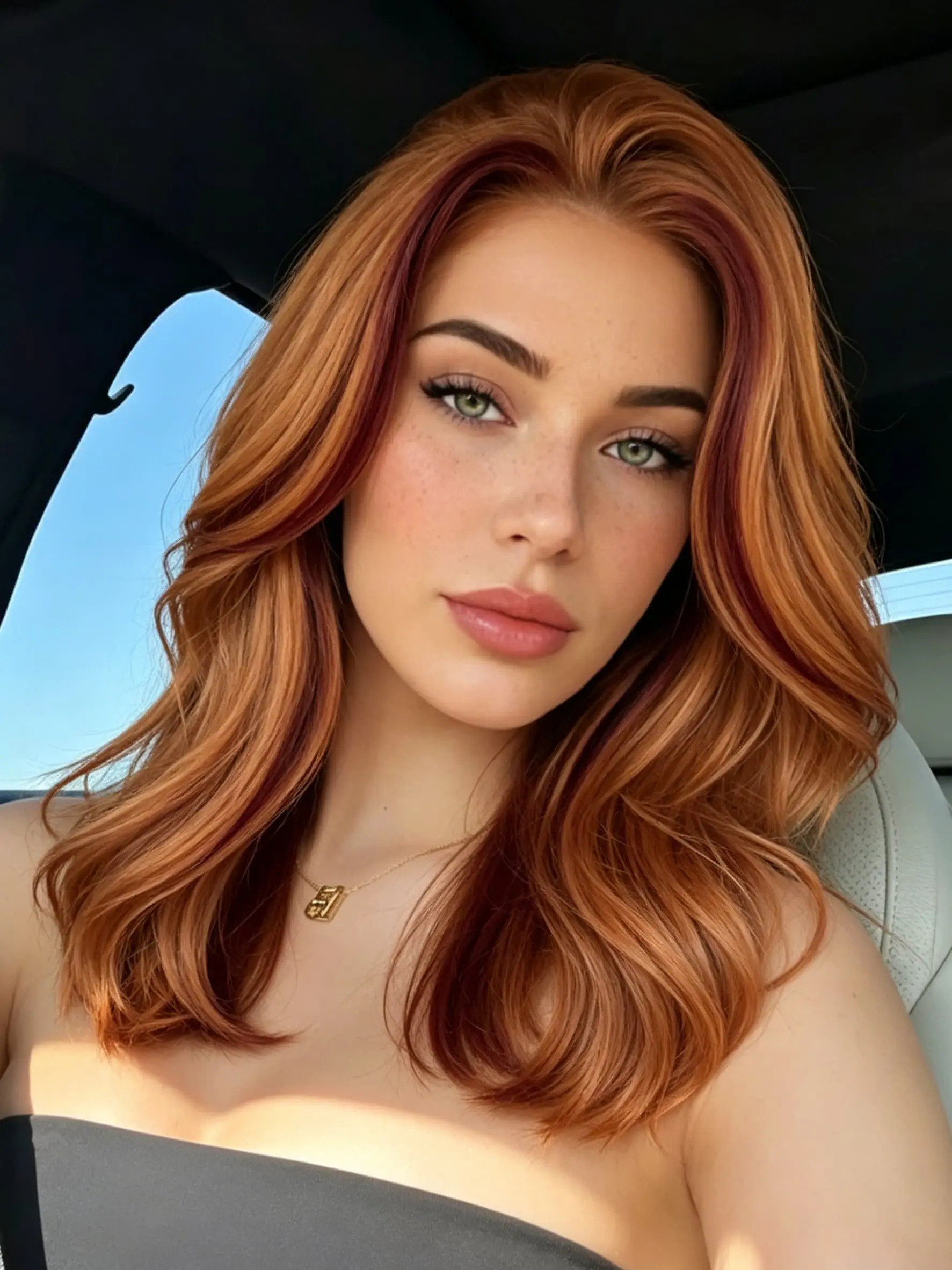 Highlight Reddish Brown Short Synthetic Lace Front Wig Ginger Body Wave, Bouncy Wave Wigs 13x4 HD Lace Frontal Wig with Baby Hair Short Wavy Skunk Stripe Lace Front Wig Glueless Synthetic Wig for Women Natural Wig Heat Resistant Heat Friendly Wig