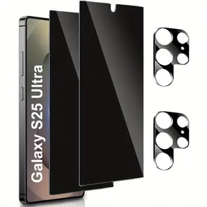 for Samsung Galaxy S26/S26 Plus/S26 Ultra/S25 Ultra Smartphone Privacy Screen Protector and Camera Lens Protector Support Fingerprint Unlock 9H Tempered Glass Black Anti-spy Screen Protector Film 2+2 Pack, Protective, 3D Protection, Cellphone Accessories