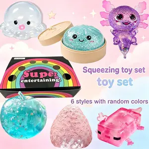 6pcs - Children's sensory squeezing toy set, 6 stress relieving simulation toys that can be infinitely squeezed. It is a fun gift for grandchildren during Christmas, and also suitable as a party, birthday, soft and relaxing toy