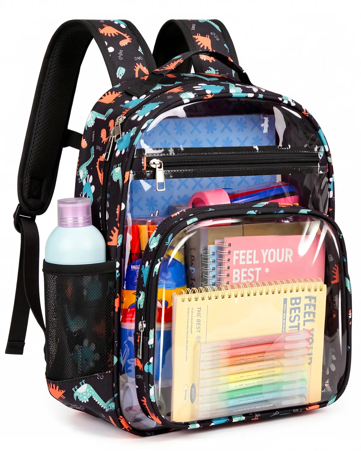 Transparent Dinosaur Print Backpack, Lightweight Waterproof PVC Schoolbag with Large Capacity and Multiple Pockets for Boys and Girls, Casual Backpack for Travel and Daily Use