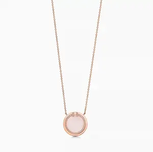 Pre-owned Tiffany T Dia and Pink Opal Circle Pendant in Rose Gold
