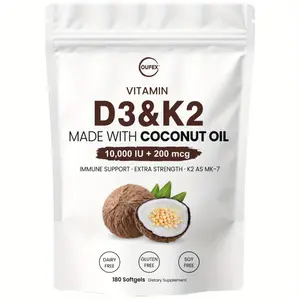 Vitamin D3 10000 IU K2 MK7 200 mcg Supplement 180 Coconut Oil Softgels