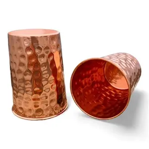 Set of 2 Hammmered Pure Copper Cups For Drinking Water Glasses Tumblers Glass for Ayurveda Health Benefits