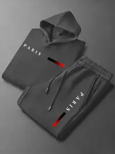 Men's Paris letter printed hoodie and drawstring sweatpants set