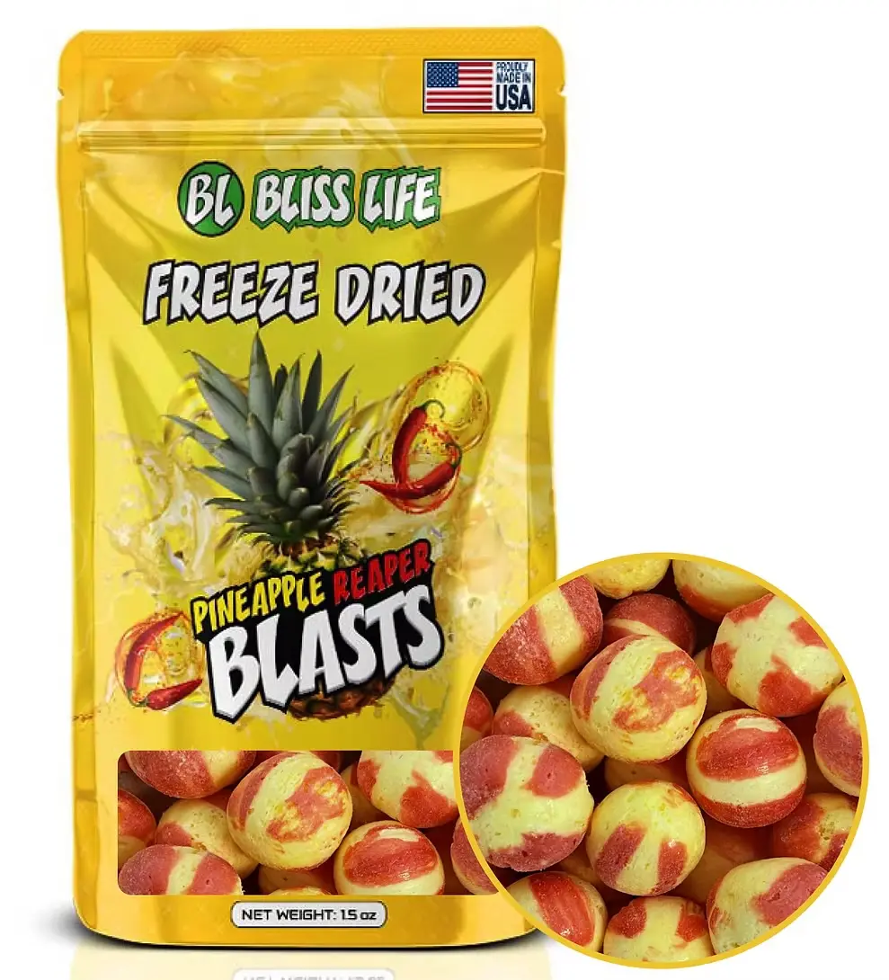 Bliss Life Pineapple Reaper Blasts | Sweet & Spicy Crunchy Candy | Pineapple Candy with a Fiery Kick | 1.5 oz